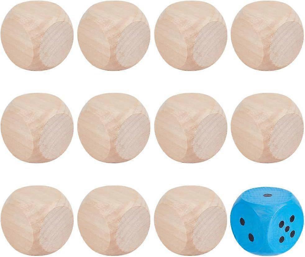 12Pcs Blank Wooden Dice 1.9x1.9x1.9inch 6 Sided Wood Cubes with Rounded Corners DIY Graffiti Dice for Painting Drawing Gluing Stacking Staining