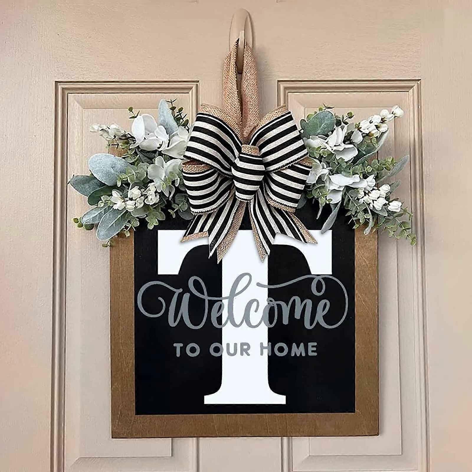OYIGU Last Name Year Round Front Door Wreath Decorative Hanging Plaques In Front Of The Door, for Home Party Decor