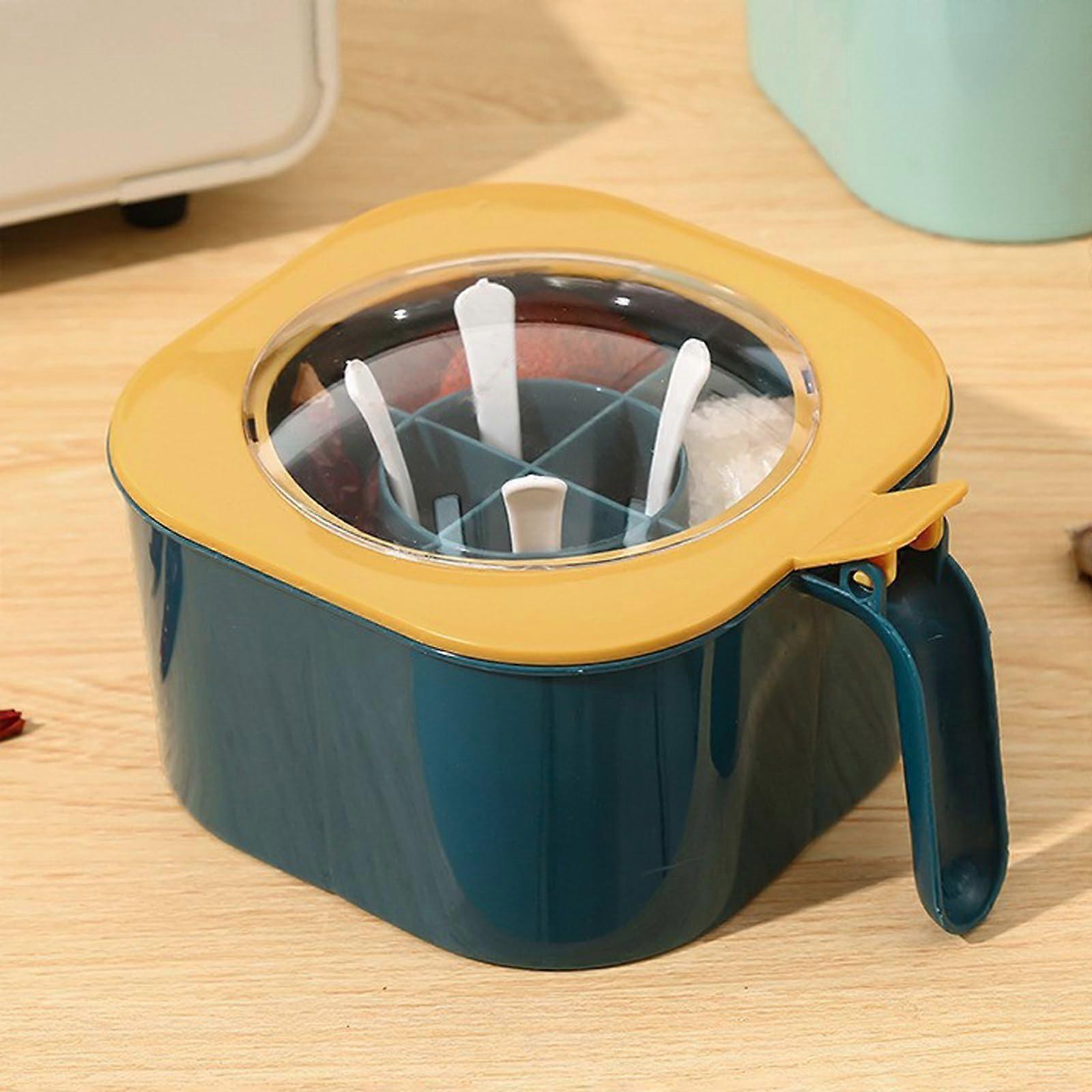 4in1 Spice Storage Container with Spoons, Clear Lid Seasoning Box for Kitchen Countertop, Yellow