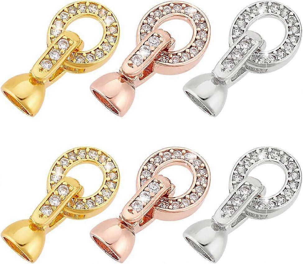 6pcs Clasps for Jewelry Making 3 Colors Fold Over Clasps Micro Pave Clear Cubic Zirconia Clasps Rhinestone Extenders Connector Clasps Ring Clasps for 