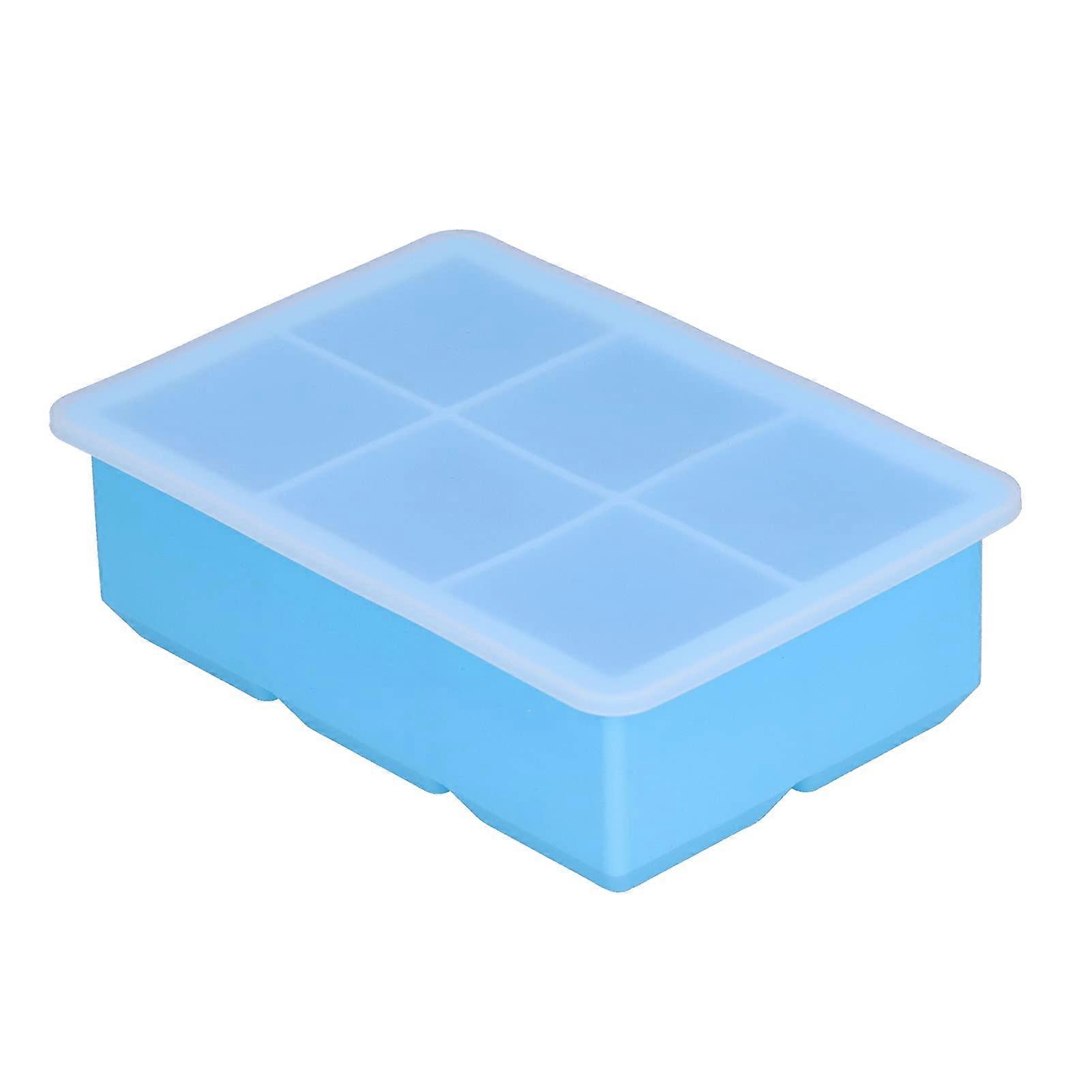 Large Silicone Ice Cube Tray with Lid, 6 Square Cubes for Whiskey, Slow Melting, Dishwasher Safe