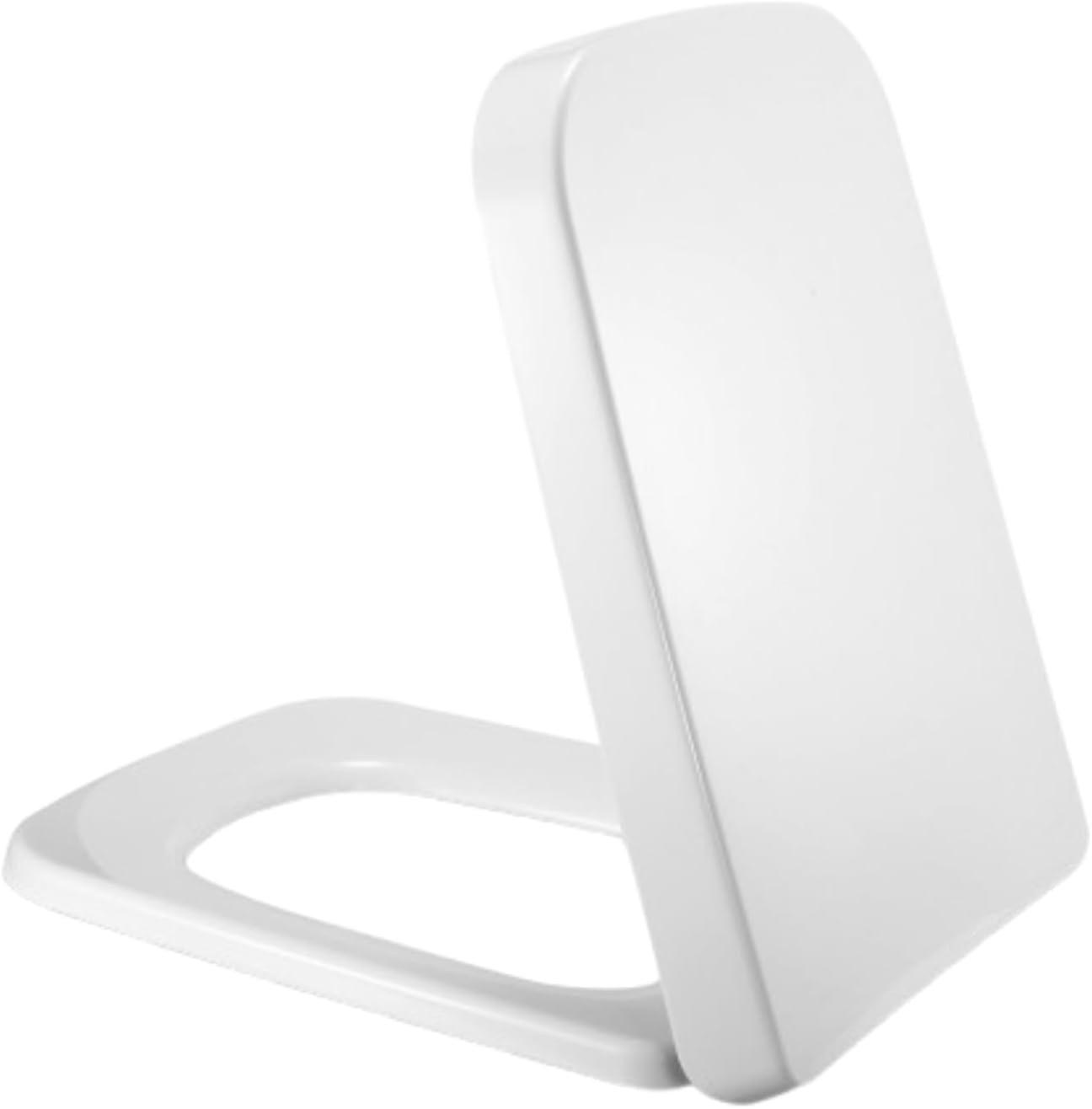 Rectangular Square Soft Close Toilet Seat Quick Release Loo Seat Easy Cleaning, Easy Installation with Adjustable Hinges White (42cm L x 36cm W)