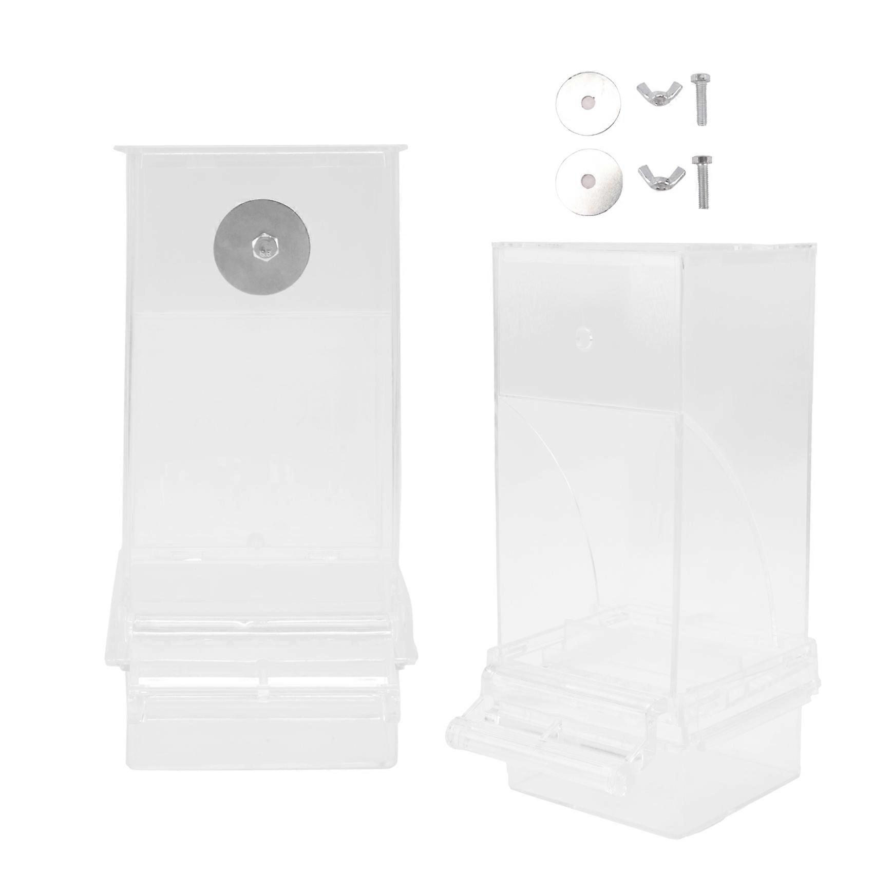 2 stk. fuglefoderautomater fuglefoderbur gennemsigtig parakitfrøbeholder foderautomat