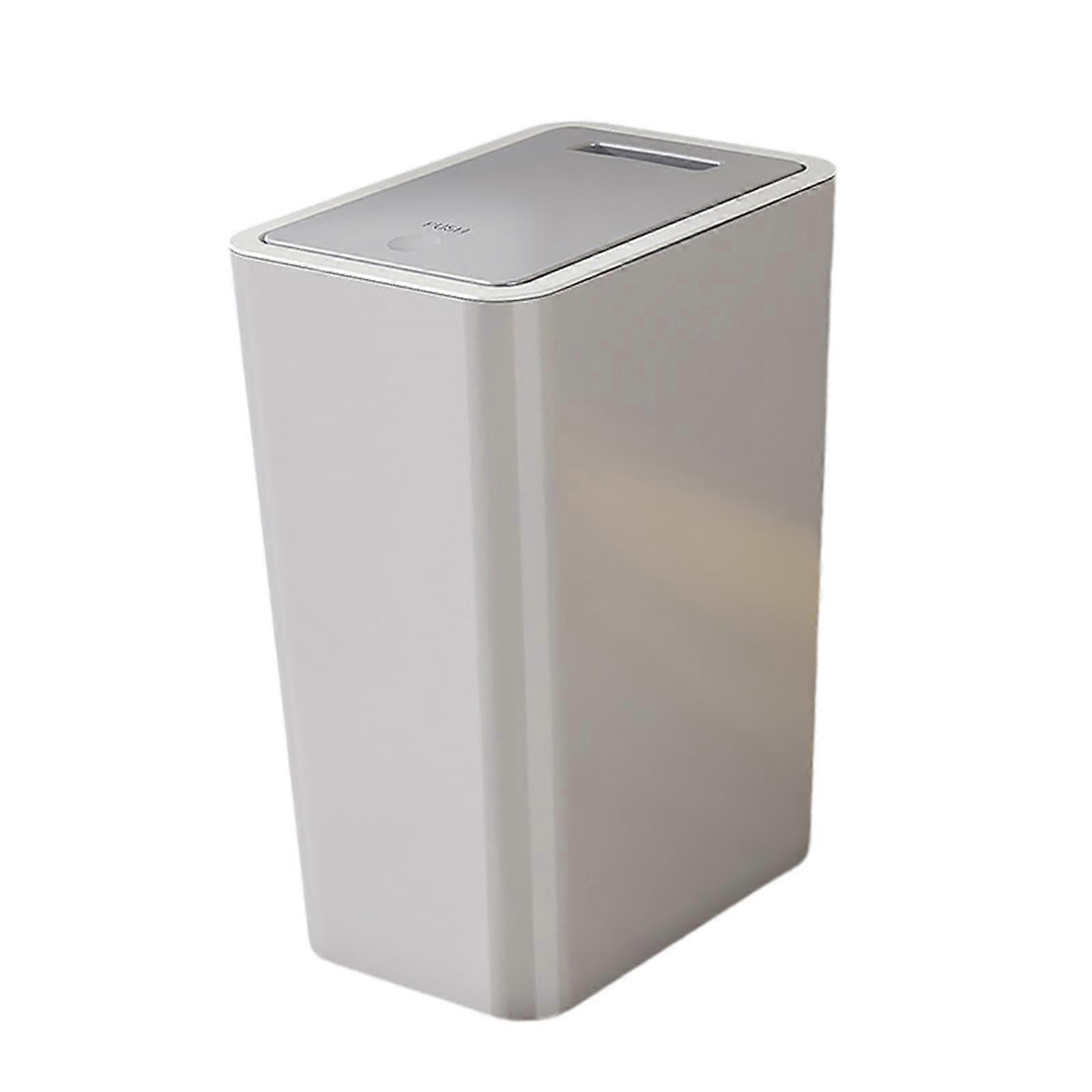 Slim Bathroom Trash Can with Lid, 12L Rectangular Wastebasket for Narrow Spaces, Gray