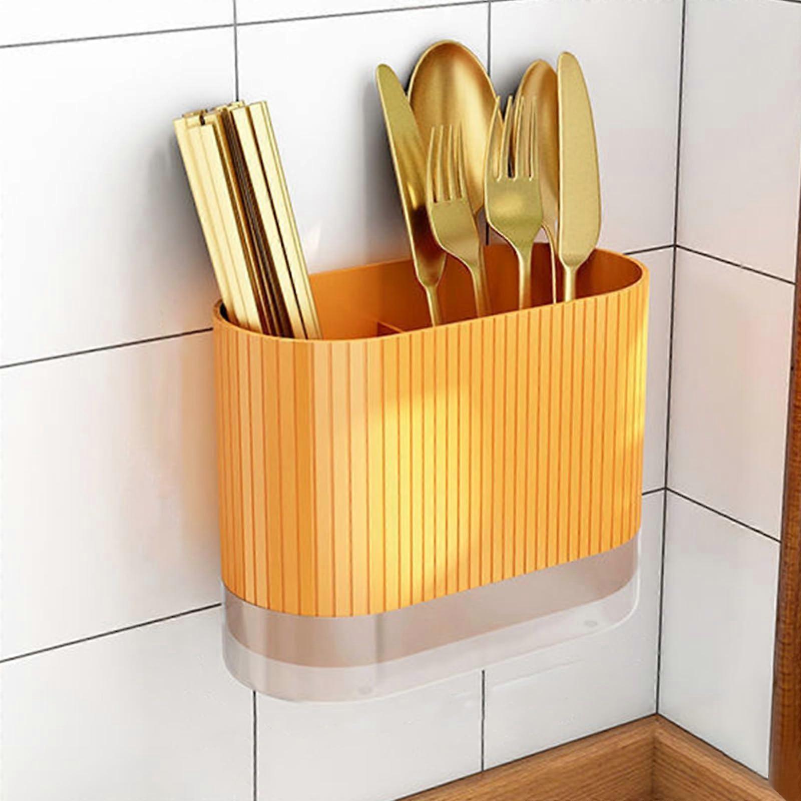 Wall Mounted Utensil Holder Plastic Kitchen Organizer for Chopsticks Spoons Space Saving Orange