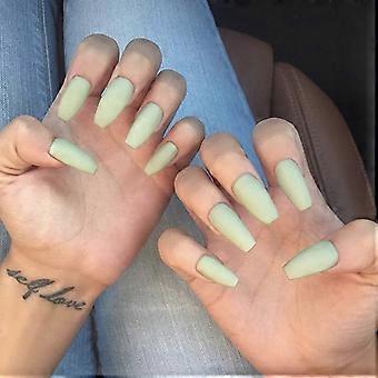 Coffin Press On Nails Set Matte Acrylic False Nails with Nail Stickers 24pcs Green for Women