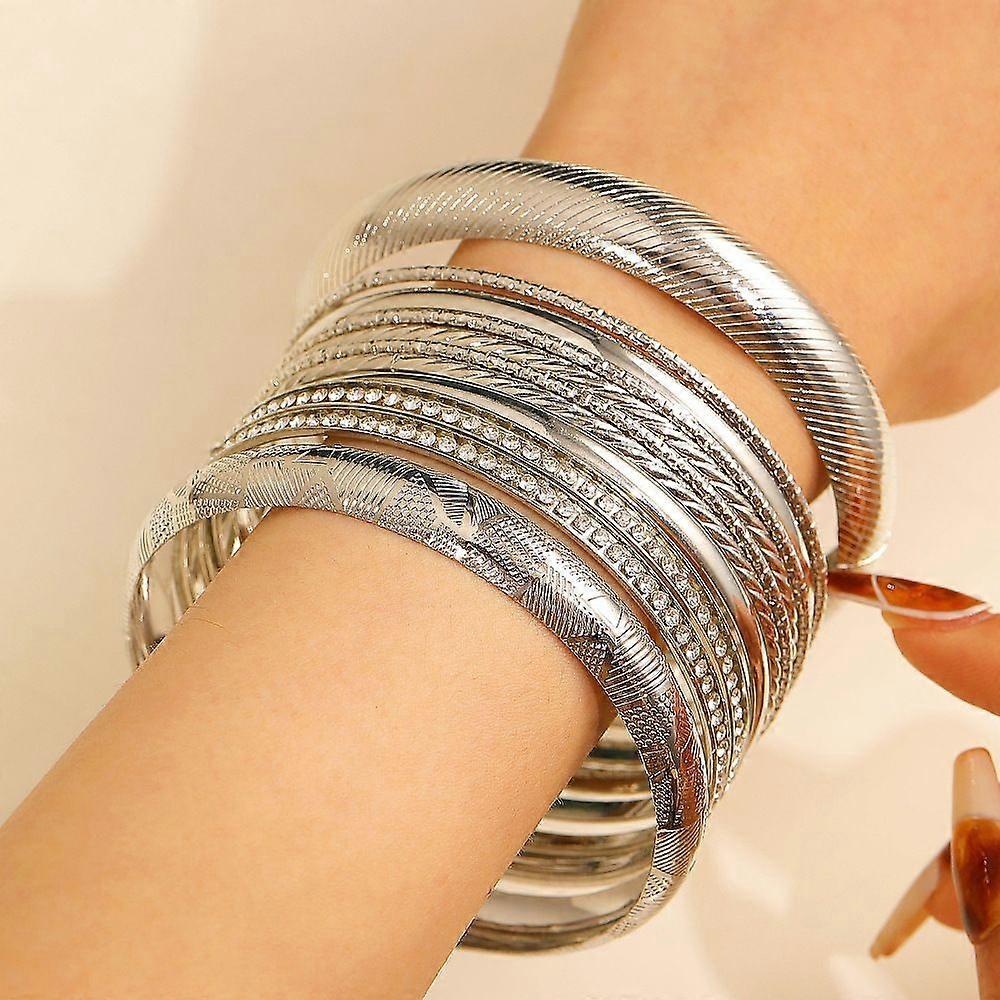 11pcs Alloy Bangle set for Women Platinum Diameter: 70mm