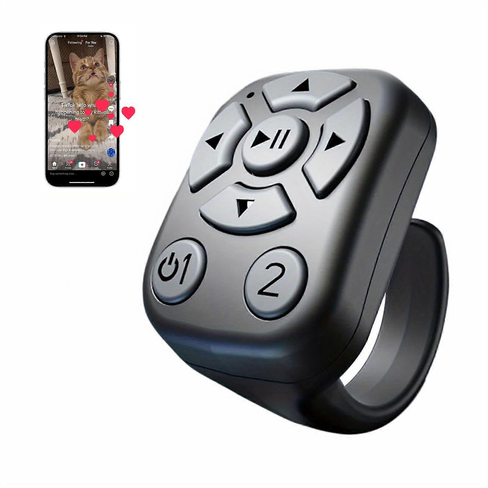Bluetooth Remote Control Scrolling Ring for TikTok Videos, Camera Shutter, iPhone and Android (Black)