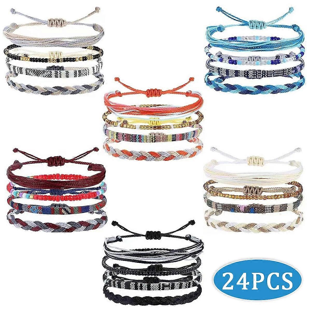 String Bracelets Set, Boho Bracelets, Surfer Wave Inspired, Adjustable Anklets for a Beachy, 24 Pcs