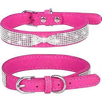 Rhinestone Dog Collar, Cute Dazzling Sparkling Soft Suede Leather Dog Cat Rhinestone Collar Crystal Diamond Pet Dog Puppy Collar