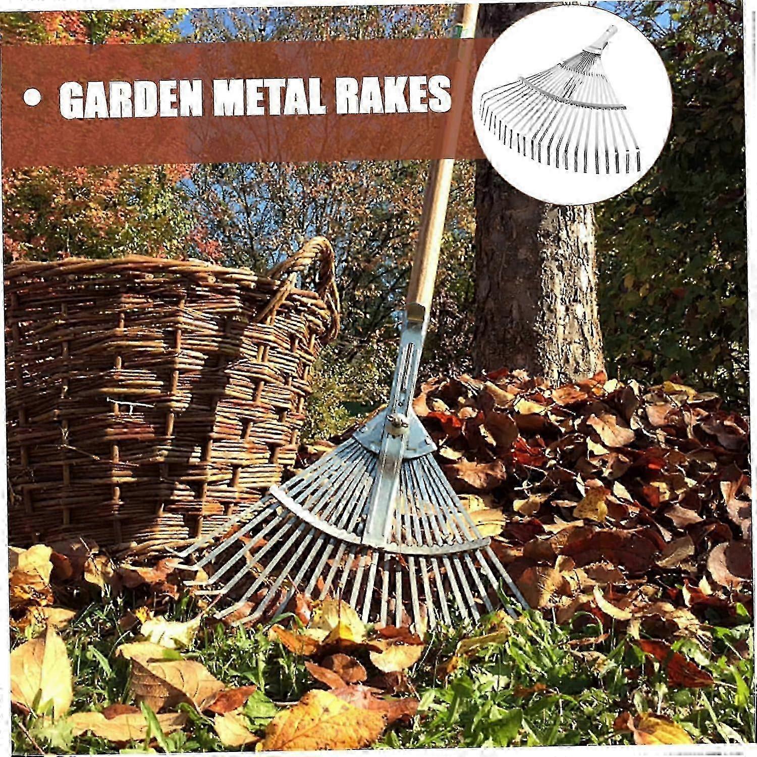 Adjustable Metal Rake Head Leaf Rake for Gardening Expandable Yard Rake