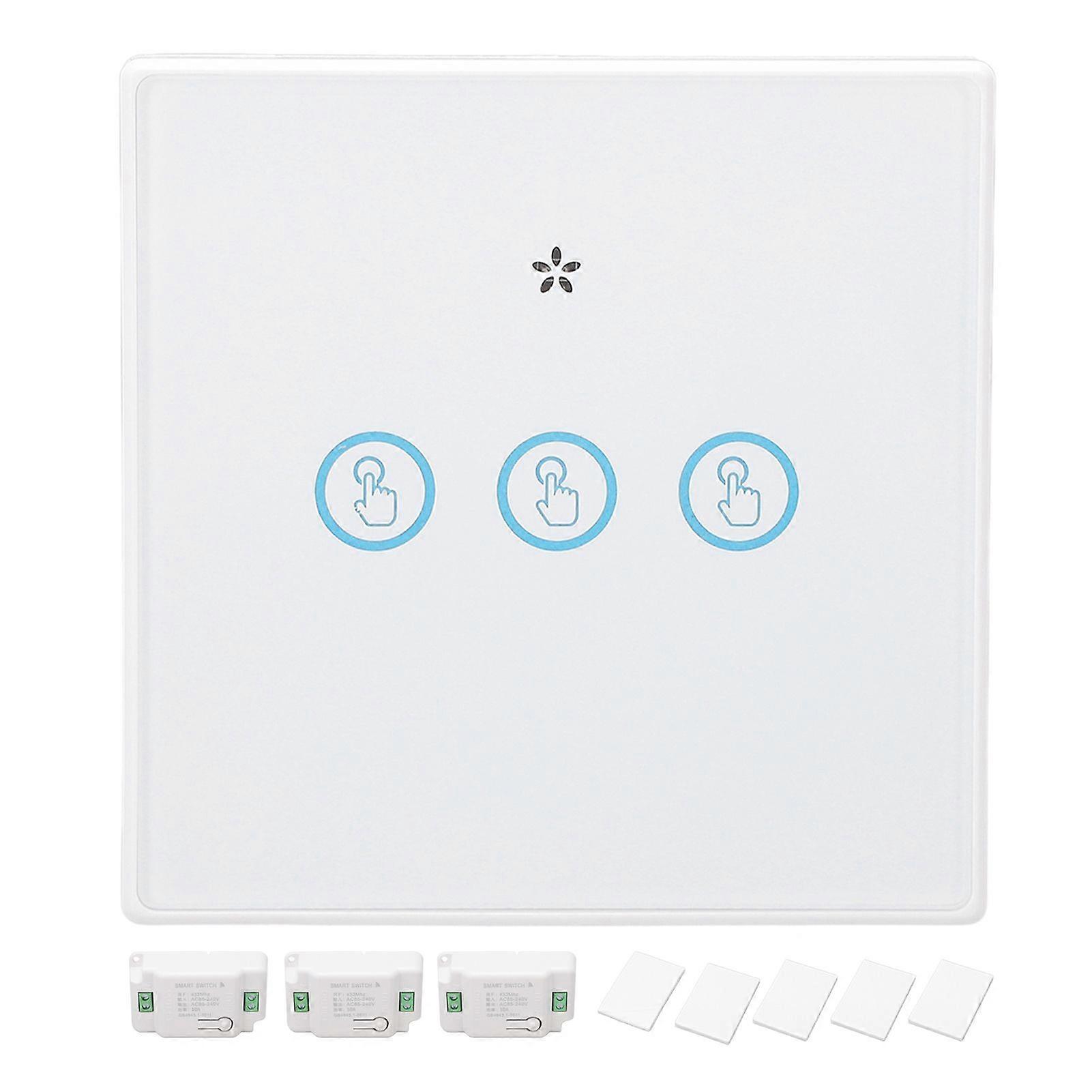 Wireless Light Switch Tempered Glass Panel Smart Touch Wall Switch 433MHz with Receiver