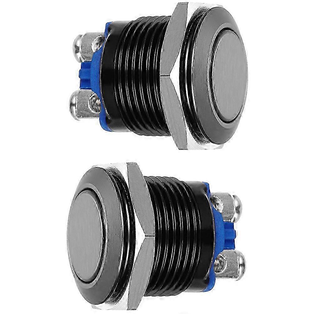 2pcs 16mm Momentary Push Button Black Shell Switch Door Industrial Reset Switch