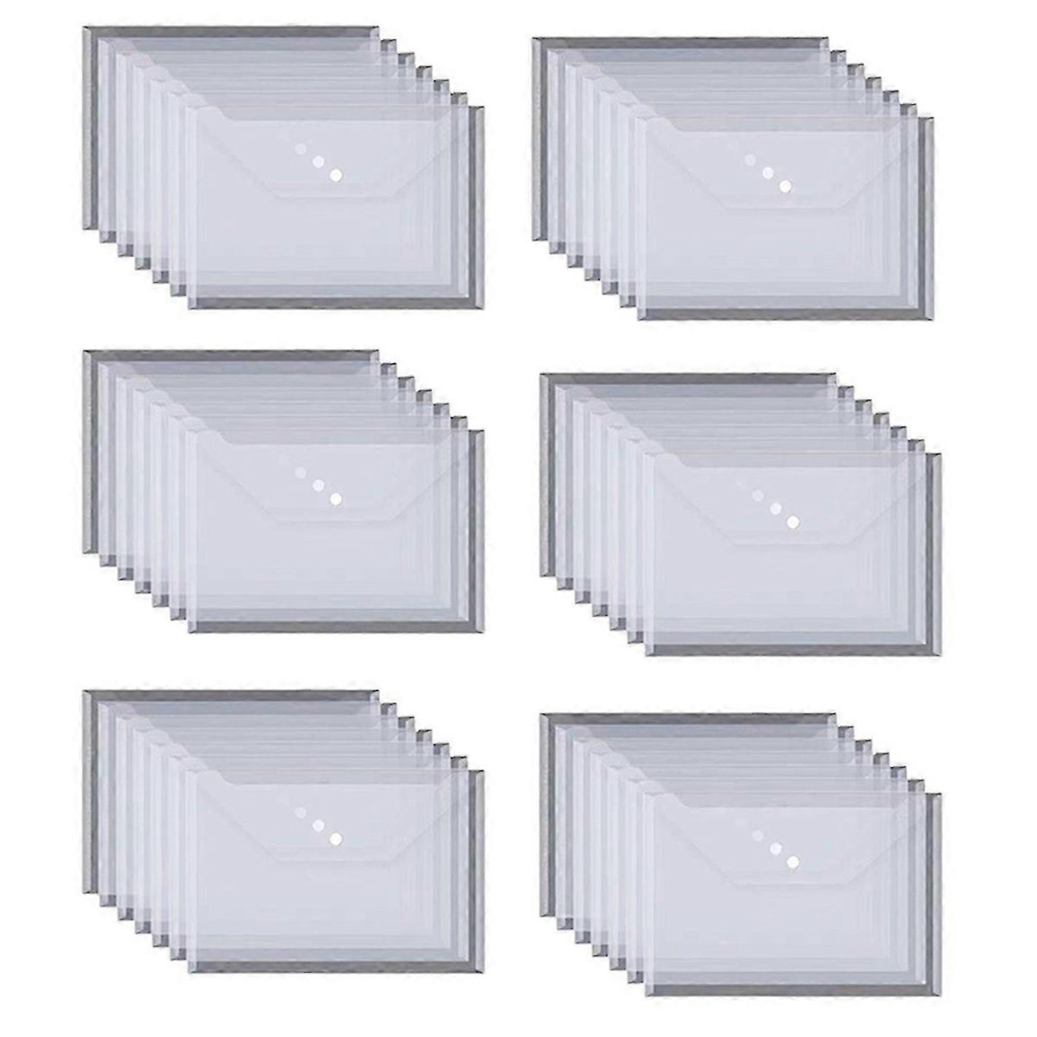 50PCS Transparent Waterproof Envelope Folder with Buttons, A4 Size