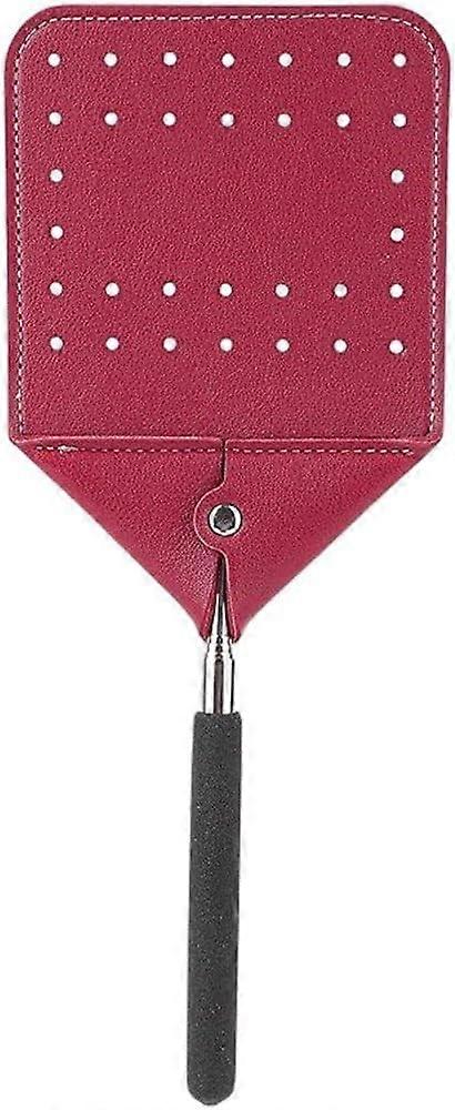 Telescopic Leather Fly Swatter with Long Handle, Sturdy Retractable Ma