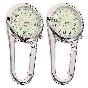 Clip On Quartz Watch Backpack Belt Fob Watch With Fluorescent Dial For Outdoor Adventure 2Pcs