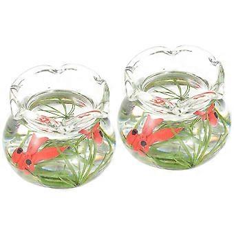 Miniatyr akvarium i glass, gullfisk til dekorasjon, 2 stk. assorterte farger