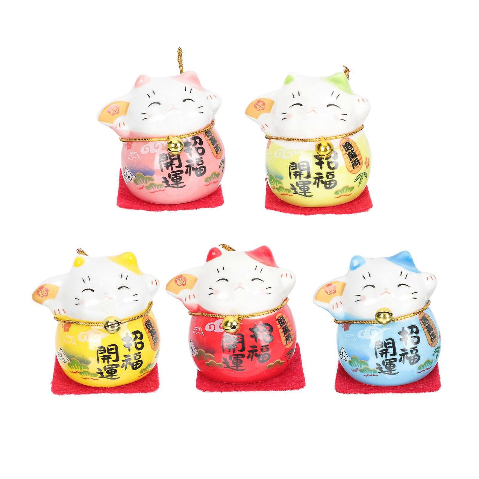 Auspicious Ceramic Cat Decor for Desktop Decoration 5Pcs Craft Set