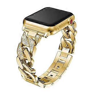 Luxury Crystal Band for Apple Watch Gold Stainless Steel Bracelet with Rhinestone Chain and Secure Clasp