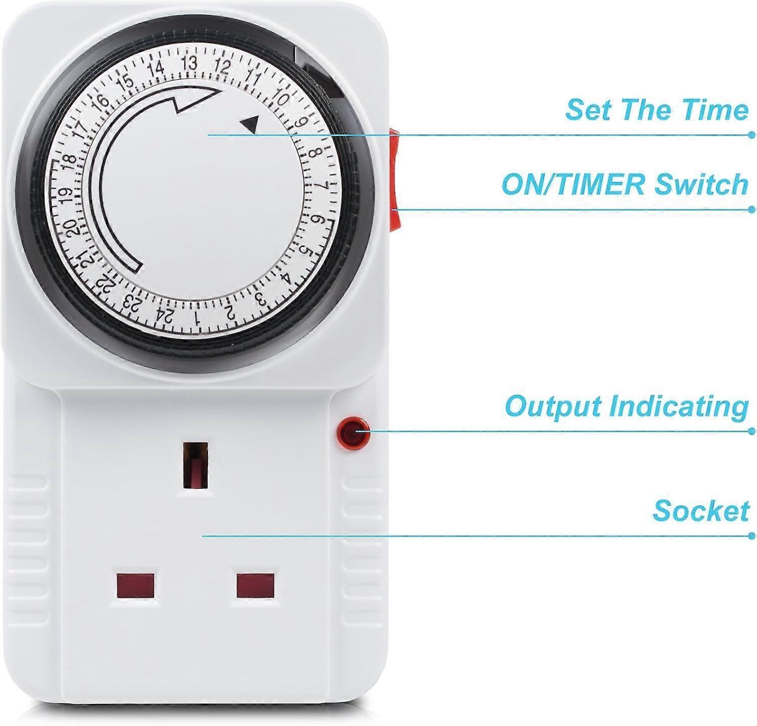 24 Hour Programmable Mechanical Timer Plug Switch, UK Plug Indoor Energy Saving Timer Socket, Child Protection, Grounding Prong, Load Indicator, Switc