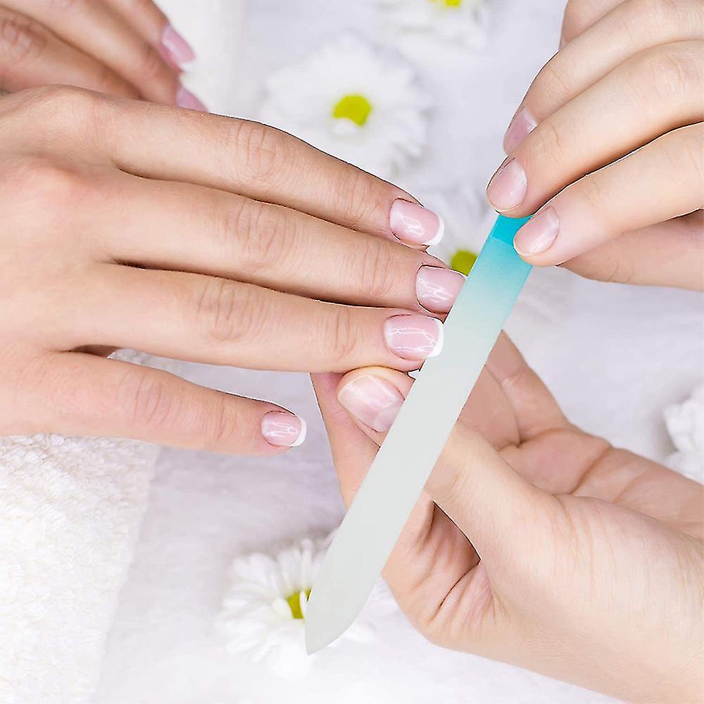 5pcs Glass Nail File With Case Double Sided Etched Filing Surface