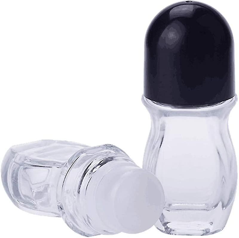 2pcs 50ml/1.7oz Empty Refillable Clear Glass Roll-on Deodorant Bottle With