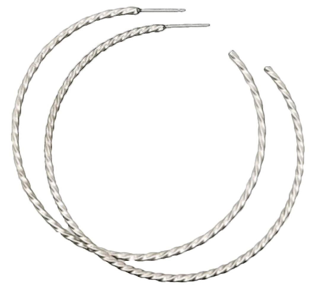 Ti2 Titanium Medium Twisted Hoop Earrings - Natural Brushed Silver