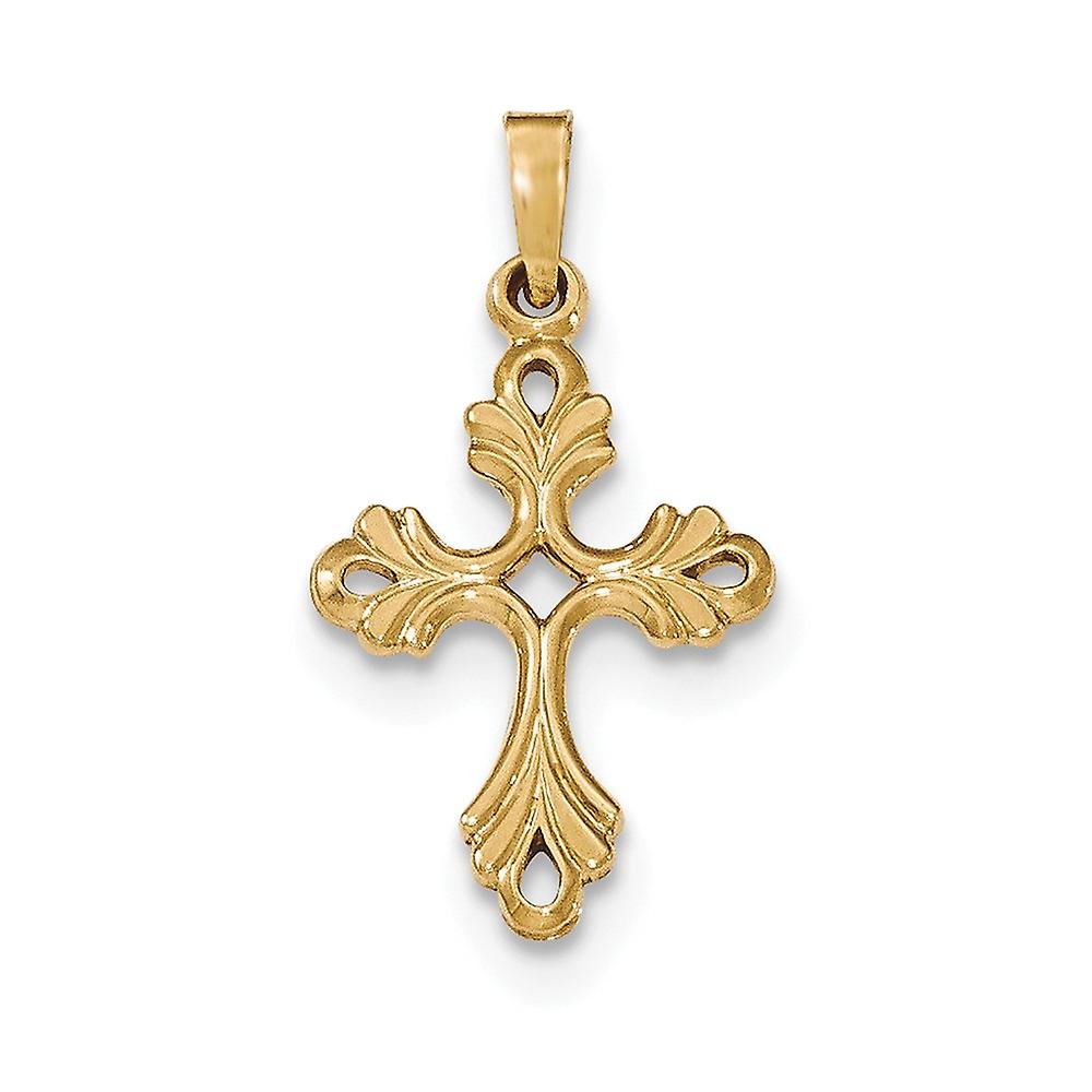 Or jaune 14 carats massif poli irlandais Claddagh Celtique Trinité noeud religieux foi Croix pendentif collier 33mm long-Penda