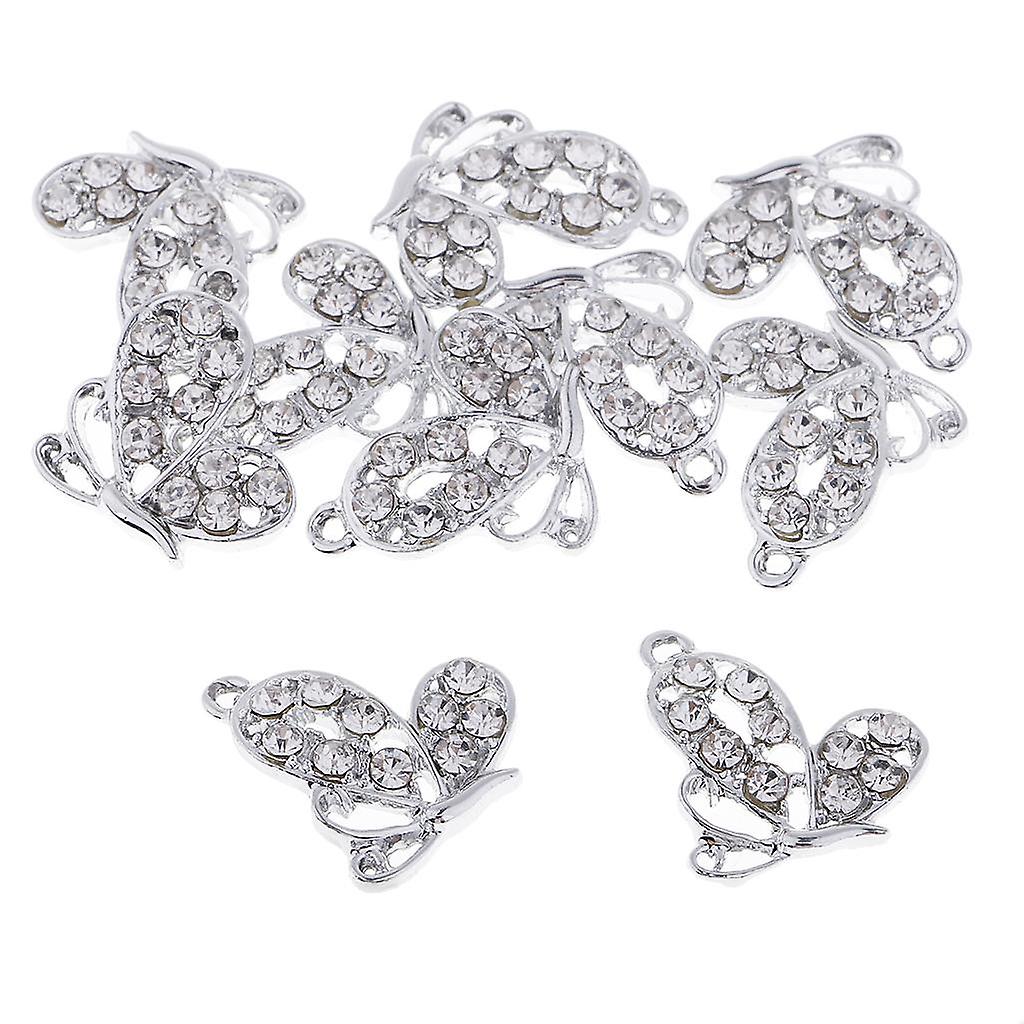 10Pcs Alloy Butterfly Rhinestone Flatback Button Decorative Embellishment