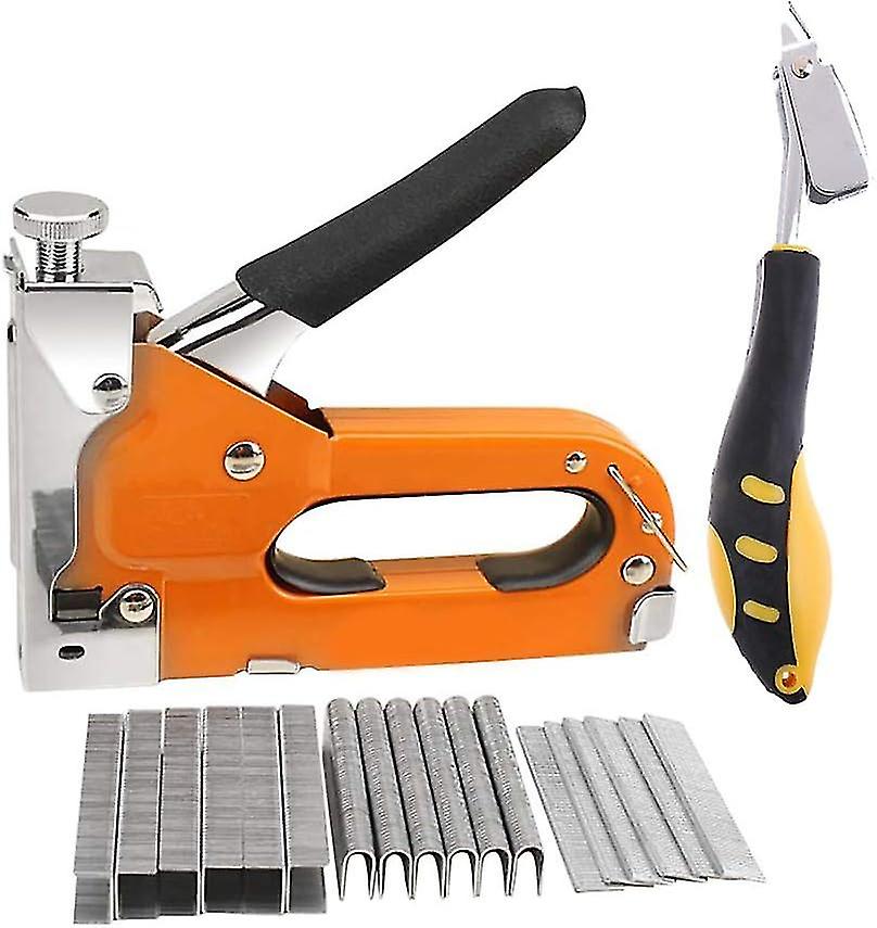 Handheld Heavy Duty Staple Gun Kit, Includes Stapler, 600 Staples 200 Each