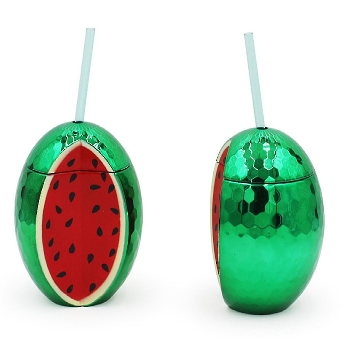 2 Pcs Watermelon Disco Ball Cups With Red Straw,for Party, Removable And Reusable,at The Pool