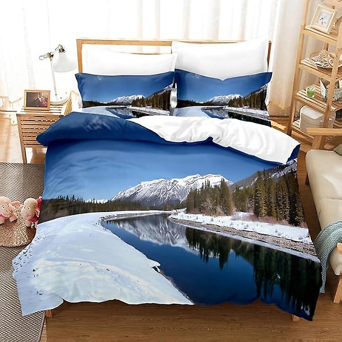 Vinter påslakan Mountain Landscape Sängkläder Täcke Barn Vuxna 3-delat sängkläder med Pillowshams