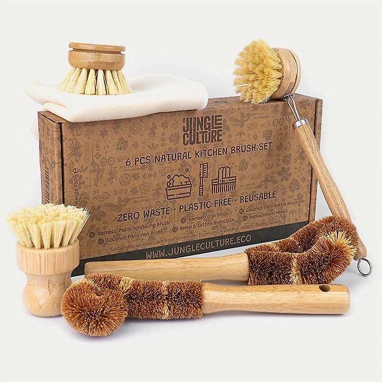 Bamboo Dish Brush Set With Organic Cotton Cloth