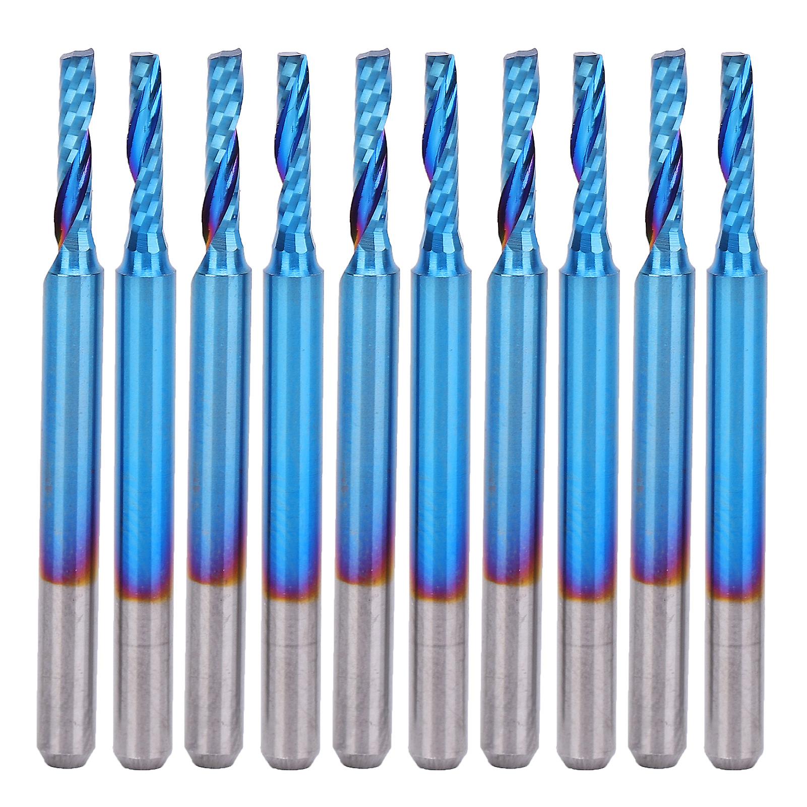 10Pcs Spiral Milling Cutter Tungsten Steel Single Blade Blue Plating CNC Tools 3.175x3.175x20
