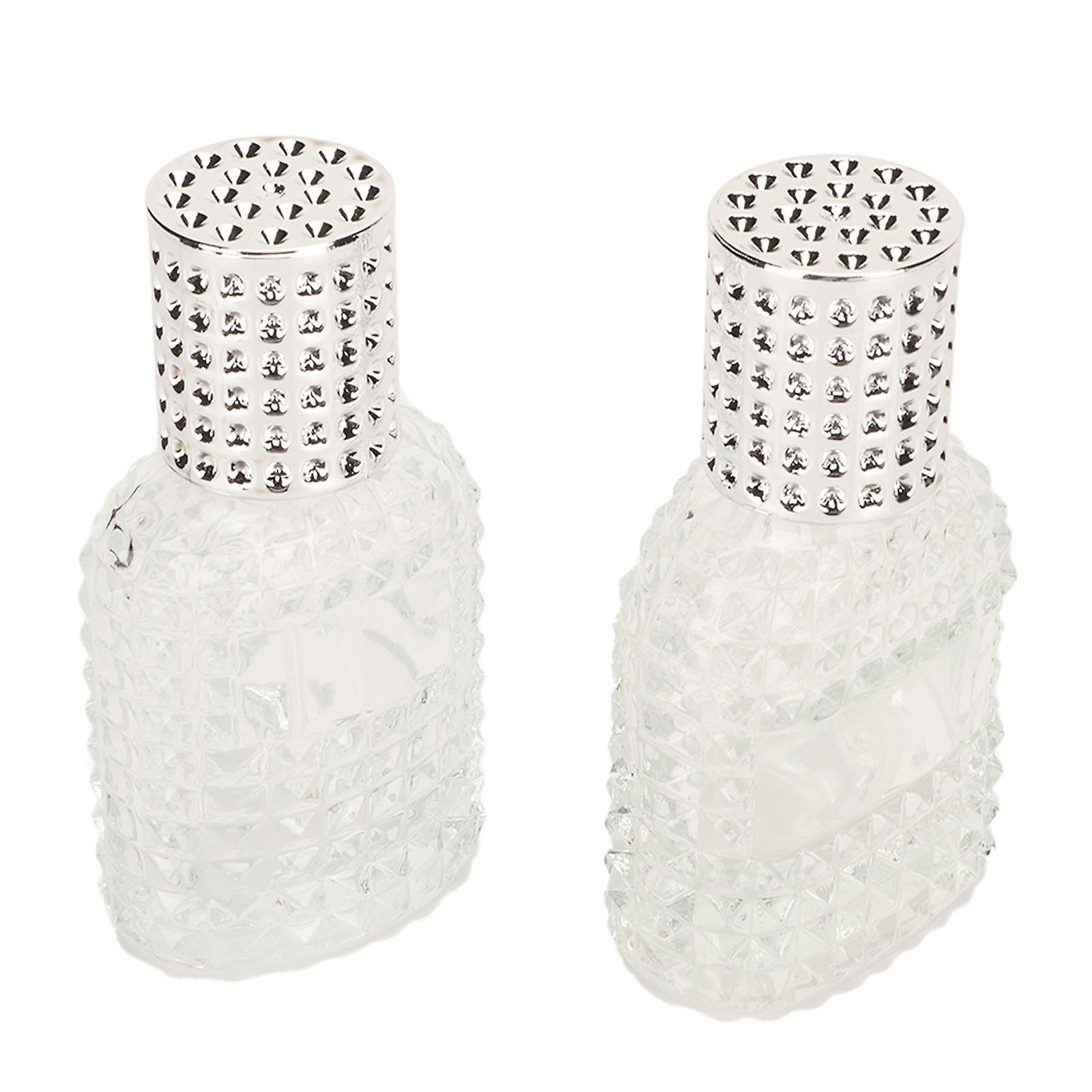 2pcs Perfume Spray Bottle Thick Glass Grids Pattern Transparent Refillable Empty Bottle 30ml