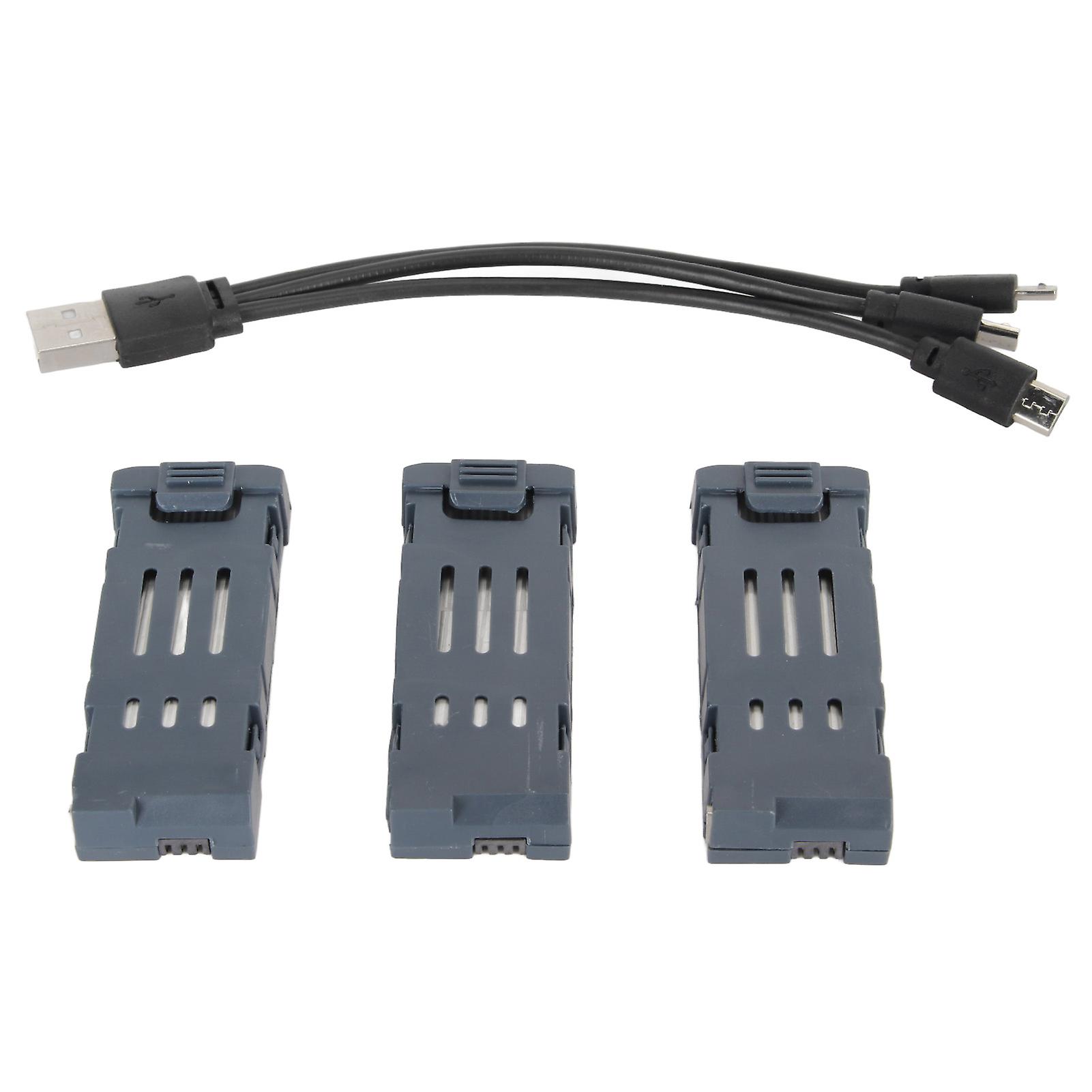 3Pcs 3.7V 600mAh High Capacity Drone Lithium-ion Battery with Charging Cable for E58, E68, JY109, 998PRO Drones