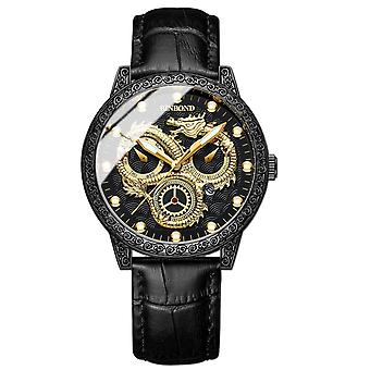 BINBOND B3030 Orologio Pelle Nera-Nero Acciaio-Nero