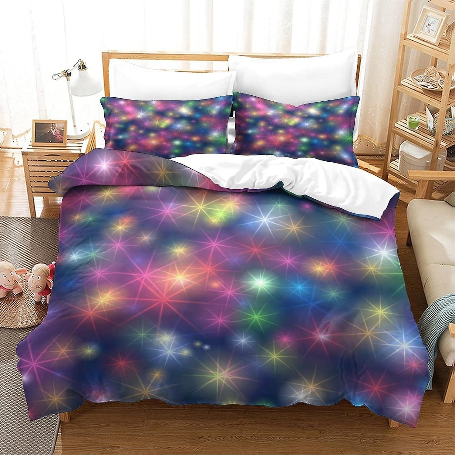 KNITII Snöflingor Mönster Shine 3D-tryckt påslakan med dragkedja Mjukt lättskött påslakan Täcke Sängkläder Set med örngott Stängning 3 stycken