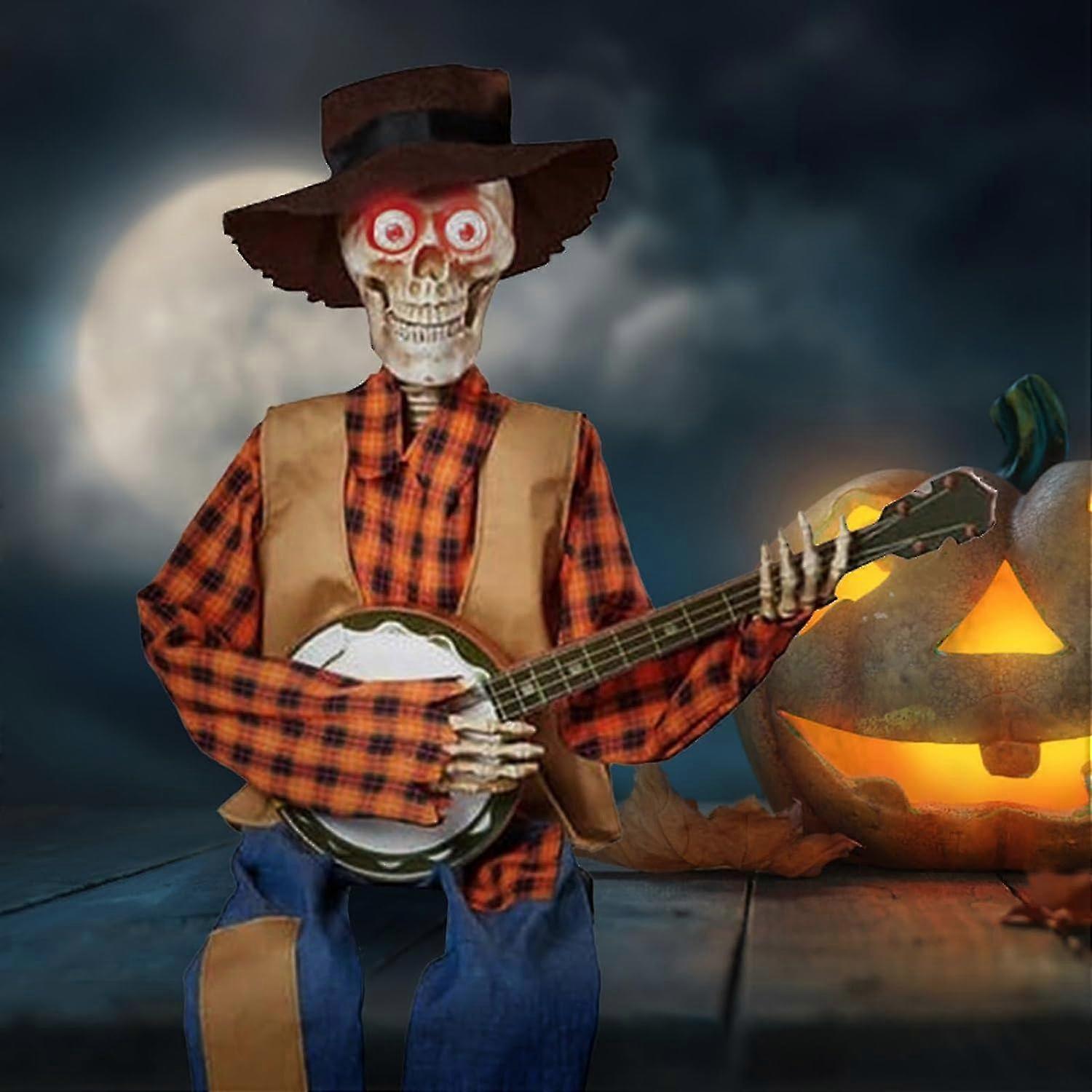 Animiertes Banjo Skelett 60cm - Gelenkig Verstellbare Halloween Dekoration Mit Musik