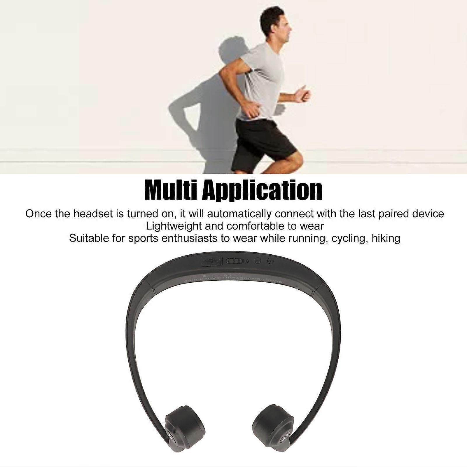 Bone Conduction Headphone Stereo Rechargeable Open Ear Bt Headset With Mic For Running Cycling Hiking
