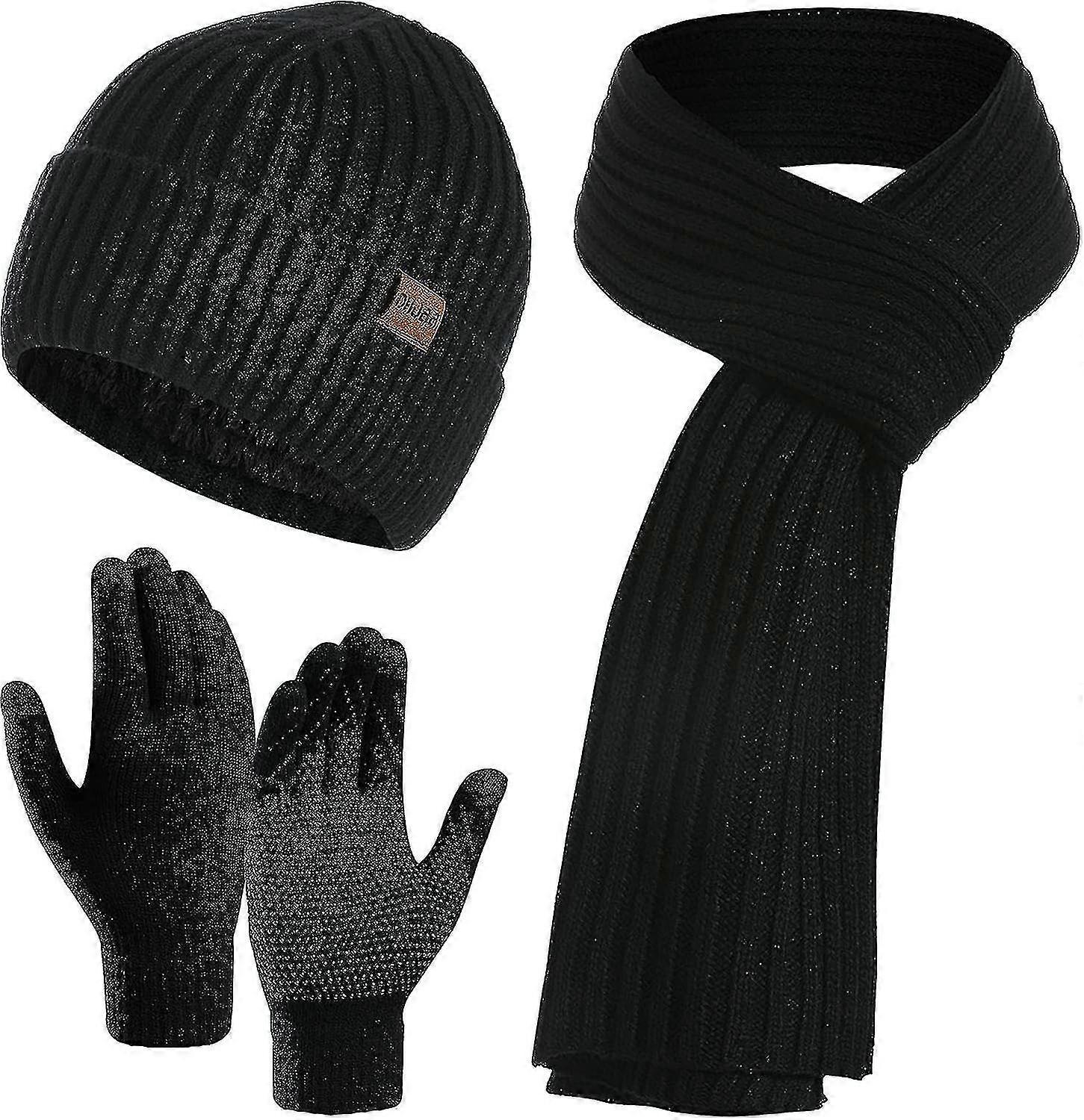 3 Pcs Hat Scarf And Gloves Sets Men Or Women Unisex Warm Knitted Beanie Hat With Fleece Lined Neck Scarf And Touchscreen Gloves 3-i Tw