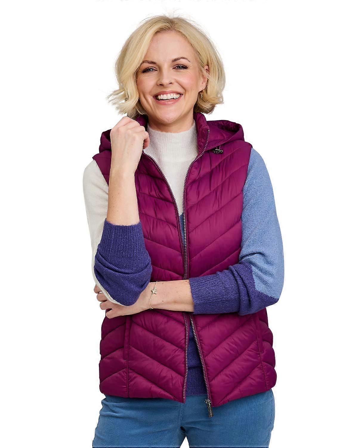 Chums | Ladies | Quilted Packaway Gilet with Hood Compact & Lightweight with Drawstring Bag and Chevron Design 2 Front Pockets