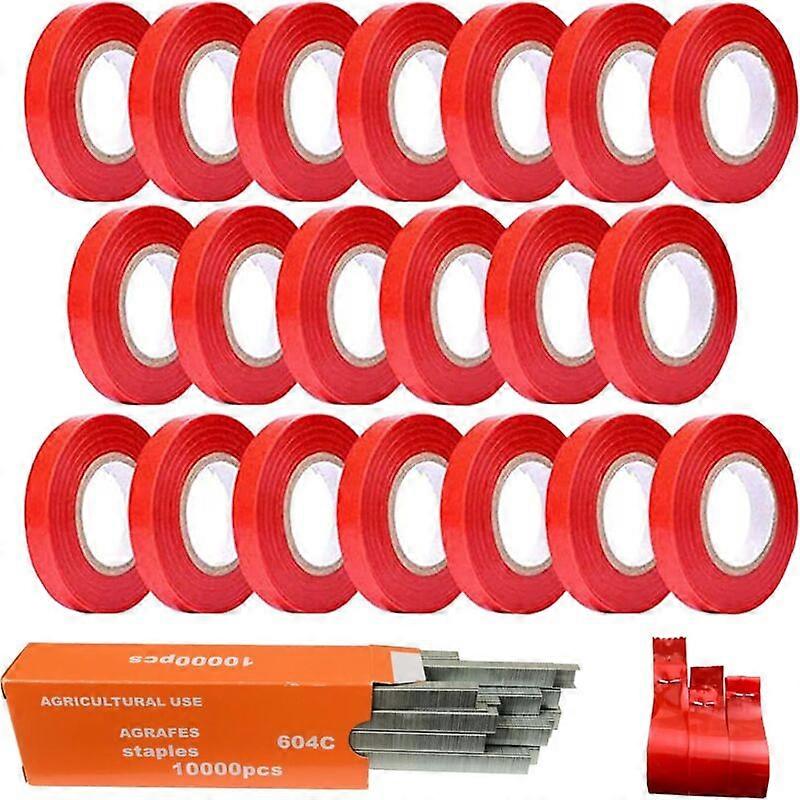 21 Pack Branch Tying Machine, 20 PCS Nursery Tapes, 1 Box Staples for Grapes, Tomatoes Vines