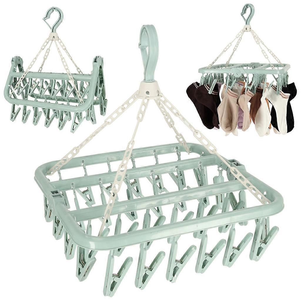 Laundry drying rack for socks underwear 32 clothespins blue