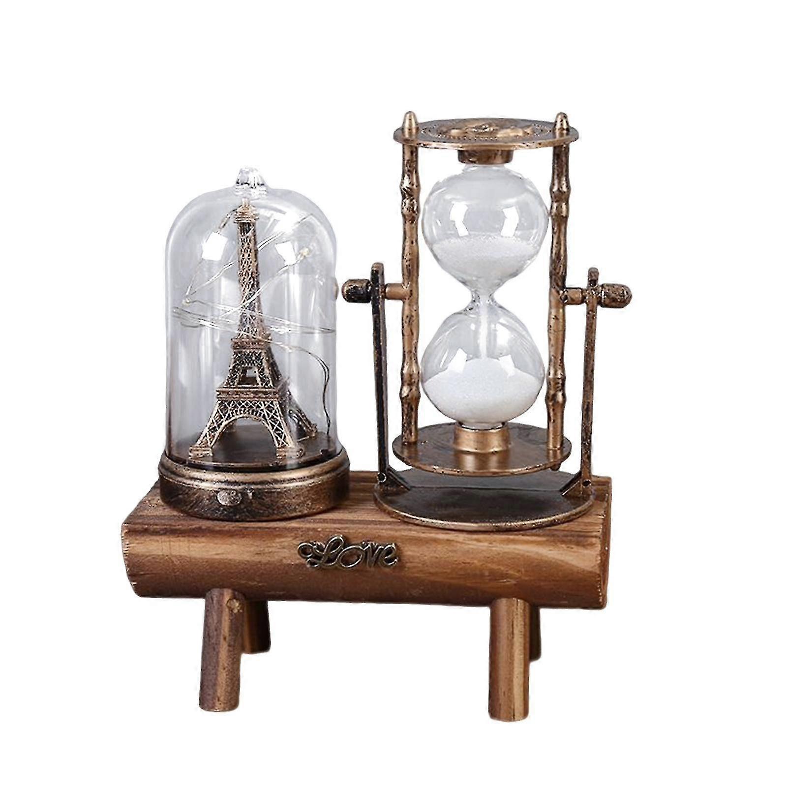 Iron Tower Hourglass Rotating Sand Timer Creative With Light Ornament Gift
