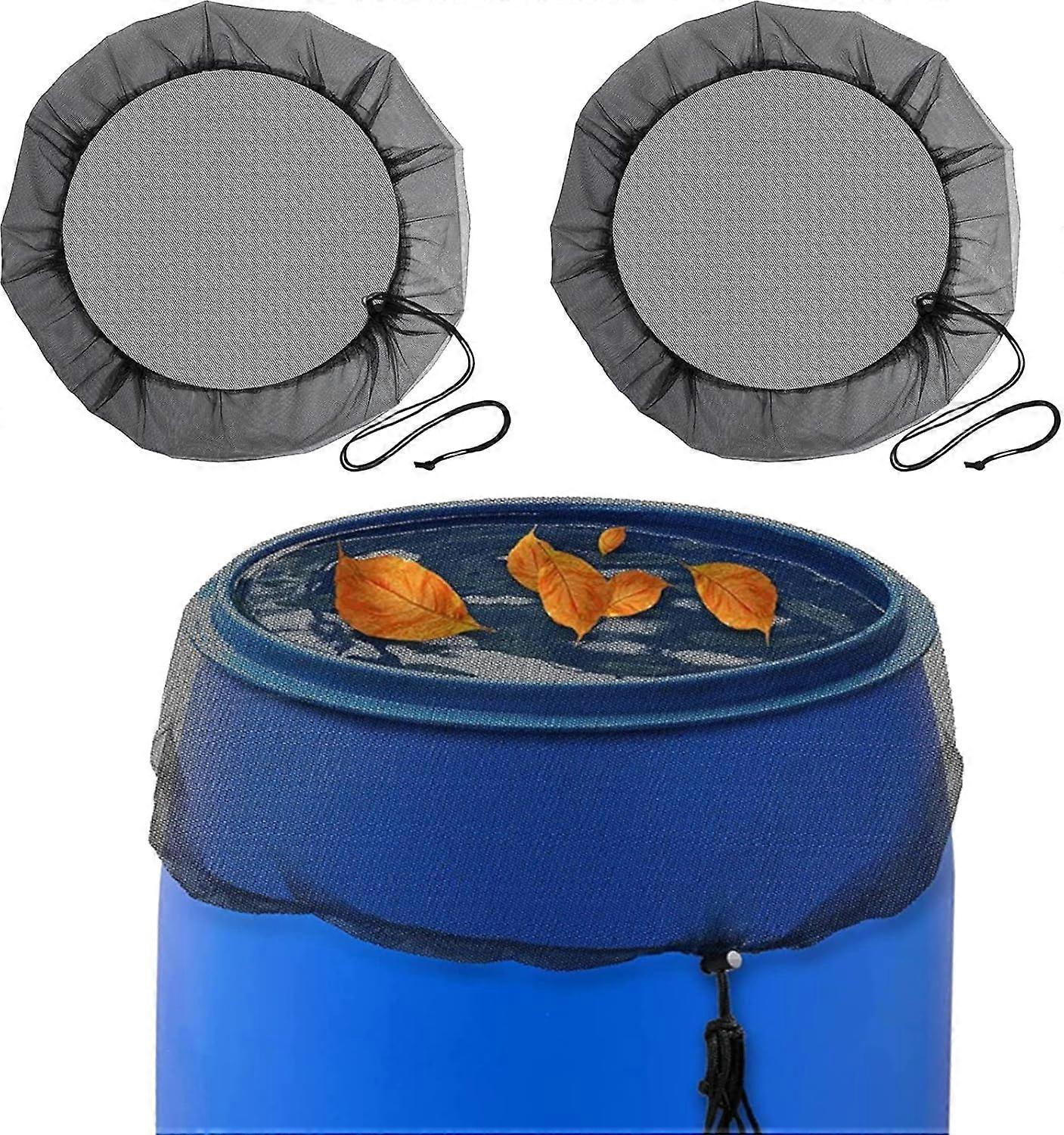 2PCS Rain Barrel Cover Net,95cm Rain Barrel Net with Drawstring for Dustproof, Anti-decay, Anti-mosquito-Black