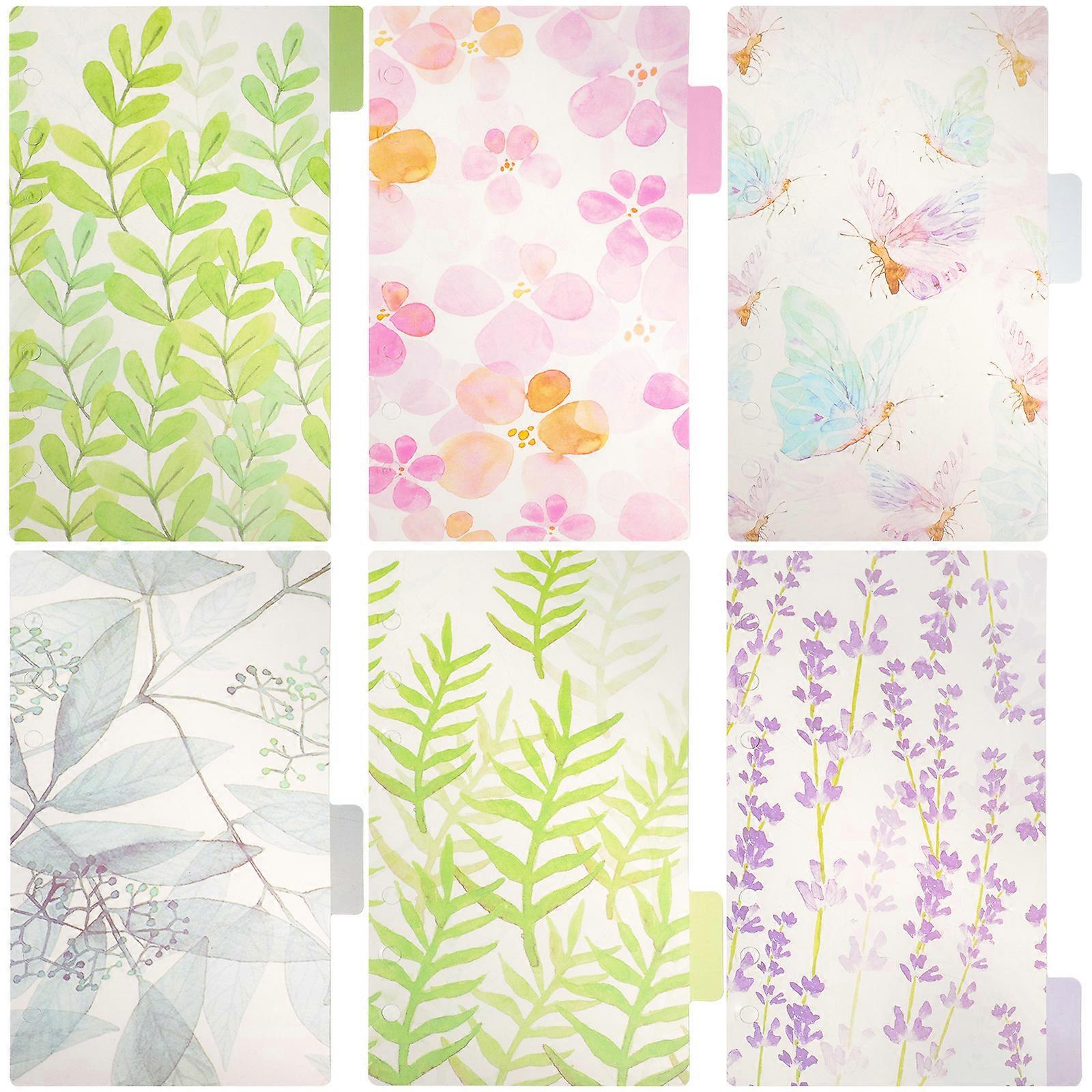 6 Pcs A6 Colorful Six-hole Index Page Classified Lables Transparent Plastic Tab Dividers (Forest Tales Series)