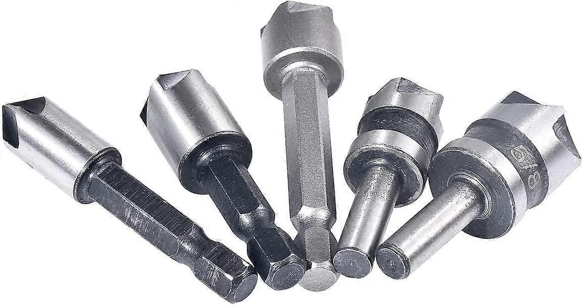 Chamfer Drill Bit Set, Woodworking Chamfer Drill Bit, 5 Flute Working Chamfer, Chamfer Cutter, 5 Piece Combination Tool Set