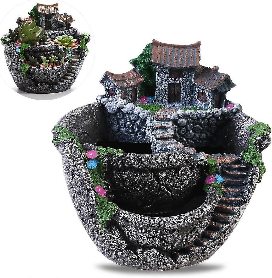 Micro Landscape Artificial Flowers Succulent Plants Flower Pot Holdersilver