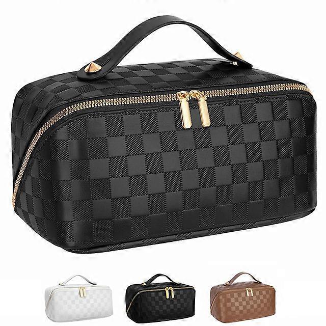 Large Capacity Travel Cosmetic Bag PU Leather Checkered